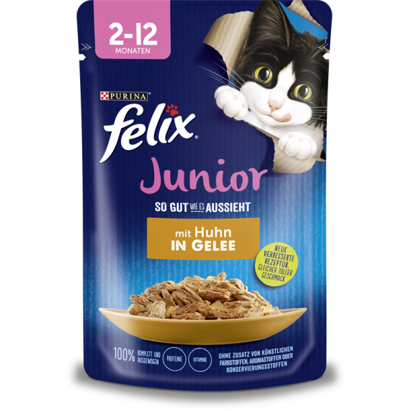 Felix So gut wie es aussieht Junior mit Huhn 85g, Alleinfuttermittel für heranwachsende Katzen