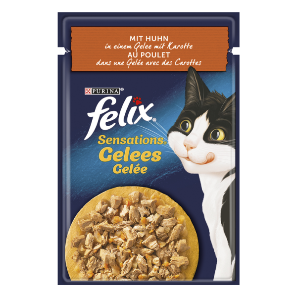 Felix Sensations Gelees mit Huhn & Karotte 85g, Alleinfuttermittel für Katzen
