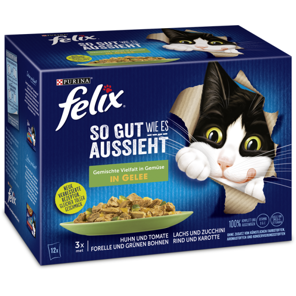 Felix SGWEA gem.Vielfalt m.Gemüse  in Gelee 12x85g MP, Alleinfuttermittel für ausgewachsene Katzen