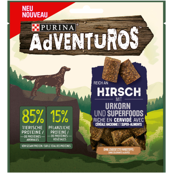 ADVENTUROS Hirsch mit Urkorn 90g , Ergänzungsfuttermittel für Hunde