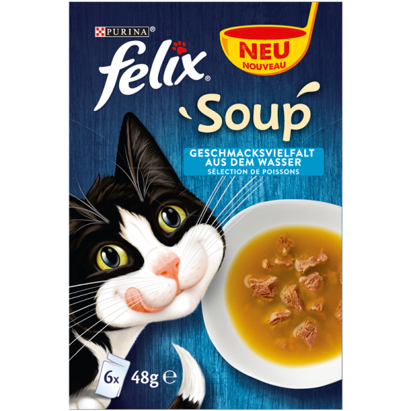 Felix Soup Geschmacksvielfalt aus dem Wasser 6x48g, Ergänzungsfuttermittel für Katzen