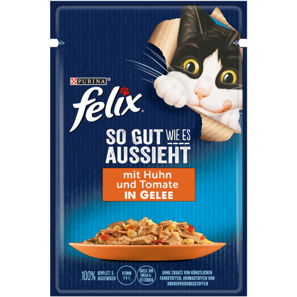 Felix So gut wie es aussieht mit Huhn & Tomate 85g, Alleinfuttermittel für Katzen