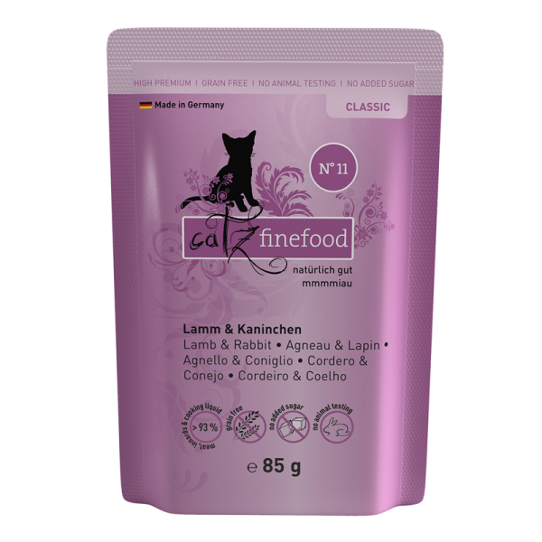 catz finefood No. 11 Lamm&Kaninchen 85g-Pouchbeutel, Alleinfuttermittel für ausgewachsene Katzen