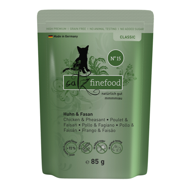 catz finefood No. 15 Huhn&Fasan 85g-Pouchbeutel, Alleinfuttermittel für ausgewachsene Katzen