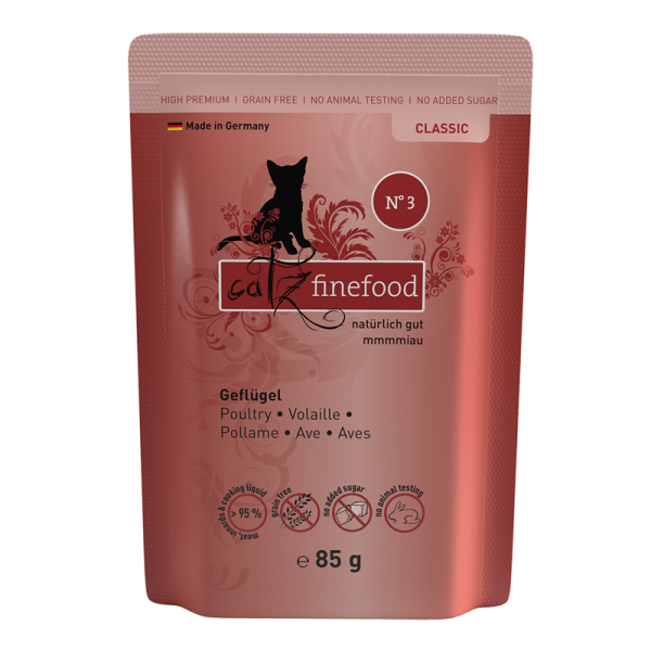 catz finefood No. 3 Geflügel 85g-Pouchbeutel, Alleinfuttermittel für ausgewachsene Katzen
