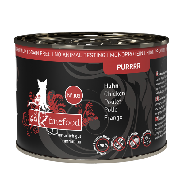 catz finefood Purrrr No. 103 Huhn 200g, Alleinfuttermittel für ausgewachsene Katzen, Monoprotein