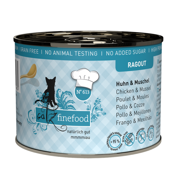 catz finefood Ragout No. 613 Huhn & Muschel 190g, Alleinfuttermittel für ausgewachsene Katzen
