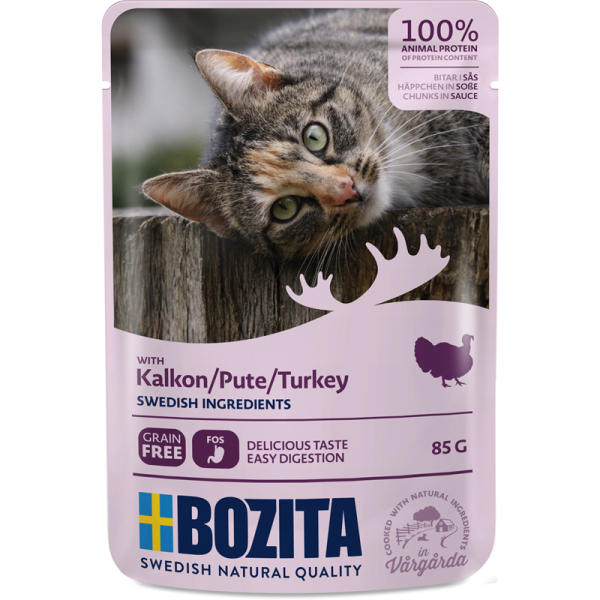Bozita Pouch Häppchen in Soße mit Pute 85g, Nassfutter für Katzen