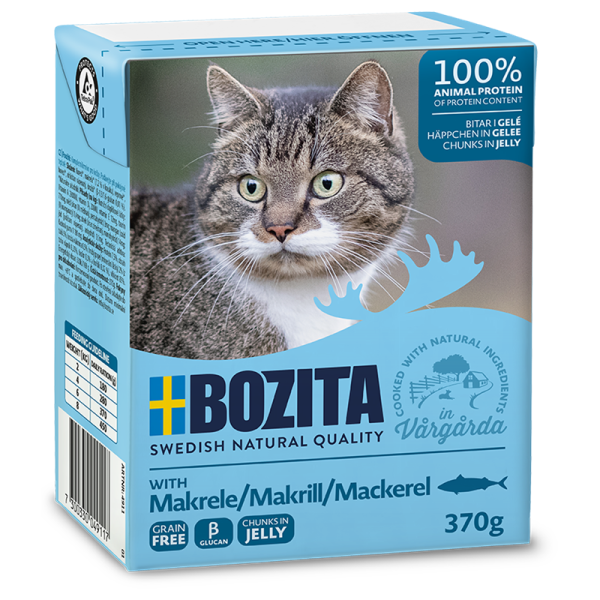 Bozita Feline Tetra Recart Häppchen in Gelee Makrele 370 g, Servierfertiges Alleinfutter für Katzen aller Lebensstadien