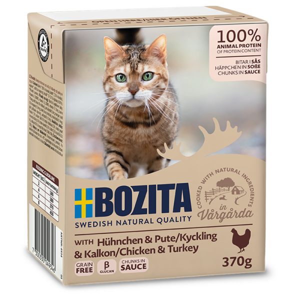 Bozita Feline Tetra Recart Häppchen in Soße Hühnchen & Pute 370 g, Servierfertiges Alleinfutter für Katzen aller Lebensstadien