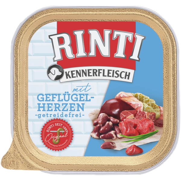 Rinti Kennerfleisch Plus Geflügelherzen 300g, Alleinfuttermittel für Hunde.