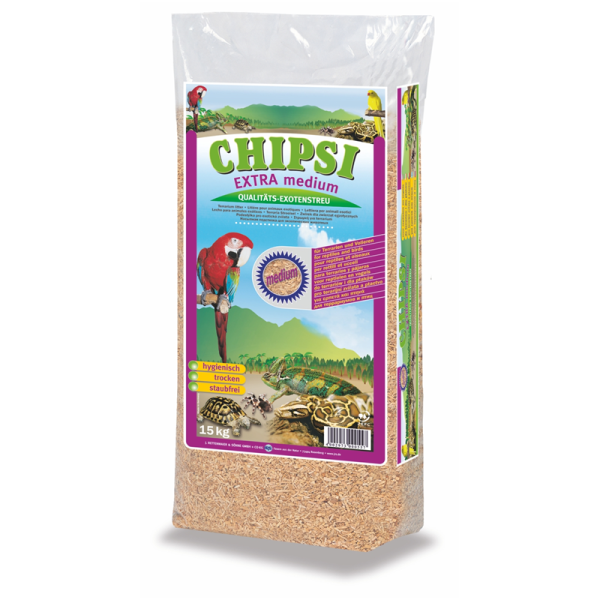 Chipsi Extra medium Buchenholzgranulat 15kg, Speziell für Exoten, Reptilien und Vögel