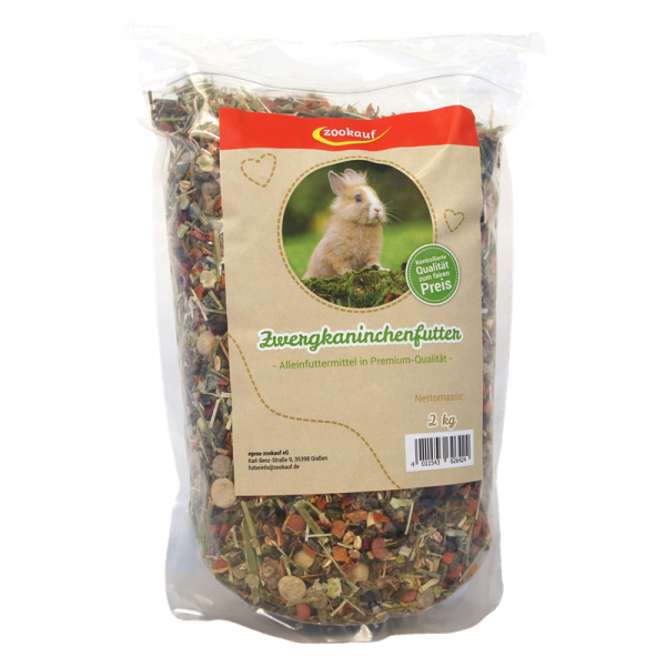 zookauf Nager Futter Premium für Zwergkaninchen 2 kg, Mischfuttermittel für Zwergkaninchen zur Verwendung als Hauptfutter.