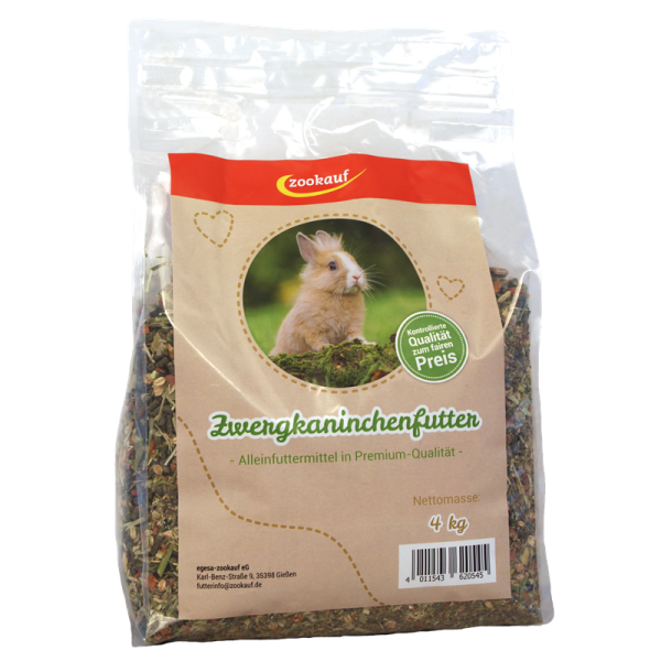 zookauf Nager Futter Premium für Zwergkaninchen 4 kg, Mischfuttermittel für Zwergkaninchen zur Verwendung als Hauptfutter.