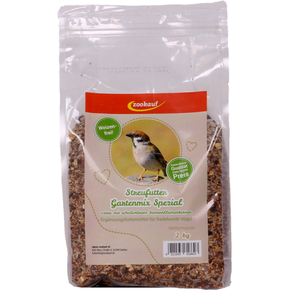 zookauf Streufutter Gartenmix Spezial 2 kg, Premium Streufutter für alle Wildvögel zur Verwendung als Hauptfutter.