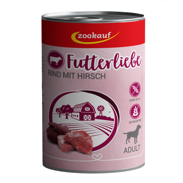 zookauf Futterliebe Adult Rind mit Hirsch 400 g, Hundefutter