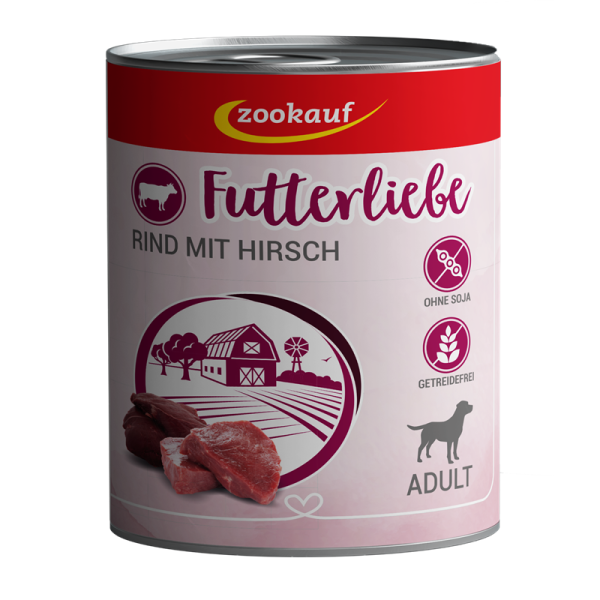 zookauf Futterliebe Adult Rind mit Hirsch 800 g, Hundefutter