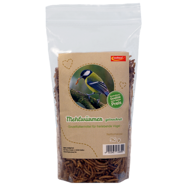 zookauf Vogel Mehlwürmer getrocknet 90 g, Ergänzungsfuttermittel für freilebende Vögel in Premium Qualität