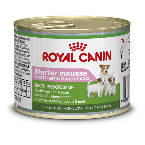 Royal Canin Canine Health Nutrition Starter Mousse Mother and Babydog Dose 195 g, Alleinfuttermittel für Hunde - Speziell für die Hündin (Trächtigkeit und Säugezeit) und ihre Welpen (von der Entwöhnungsphase bis zum 2. Lebensmonat)