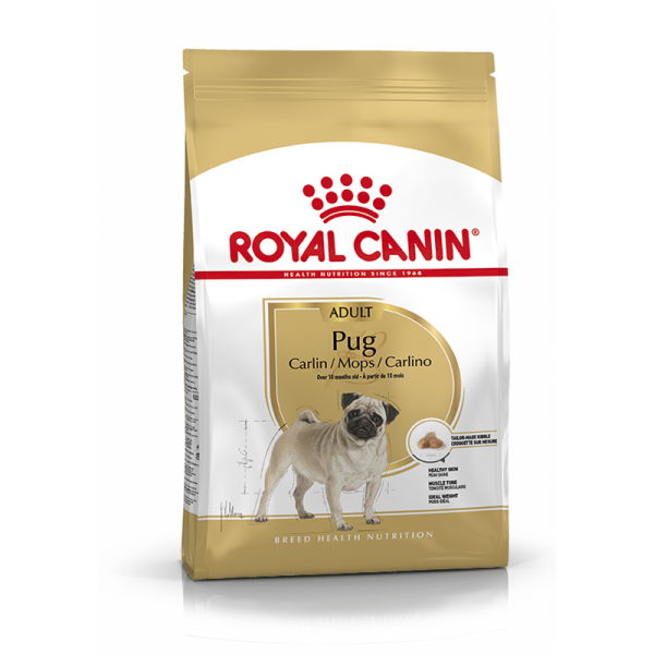 Royal Canin Breed Health Nutrition Pug Adult 3 kg, Alleinfuttermittel für Hunde speziell für ausgewachsene und ältere Möpse ab dem 10. Monat.