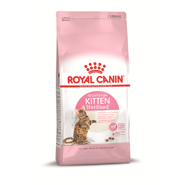 Royal Canin Feline Health Nutrition Second Age Sterilised Kitten 2 kg, Alleinfuttermittel für kastrierte Katzen im Wachstum - von 6 bis 12 Monate