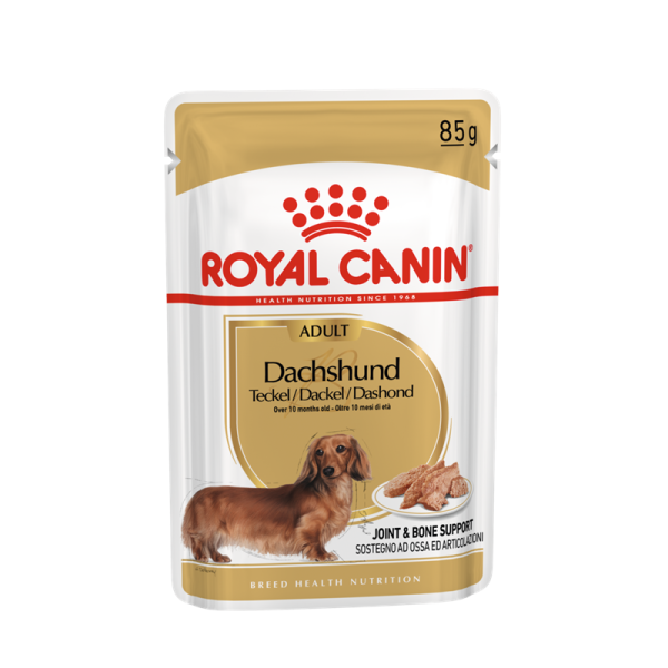 Royal Canin Breed Health Nutrition Dachshund Adult 85 g Frischebeutel, Hundefutter nass für Dackel