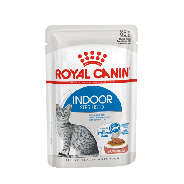 Royal Canin Feline Health Nutrition Indoor Sterilised in Sauce 85 g, Katzennassfutter für Wohnungskatzen