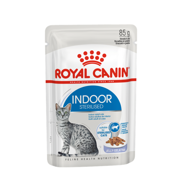 Royal Canin Feline Health Nutrition Indoor Sterilised in Gelee 85 g, Katzennassfutter für Wohnungskatzen