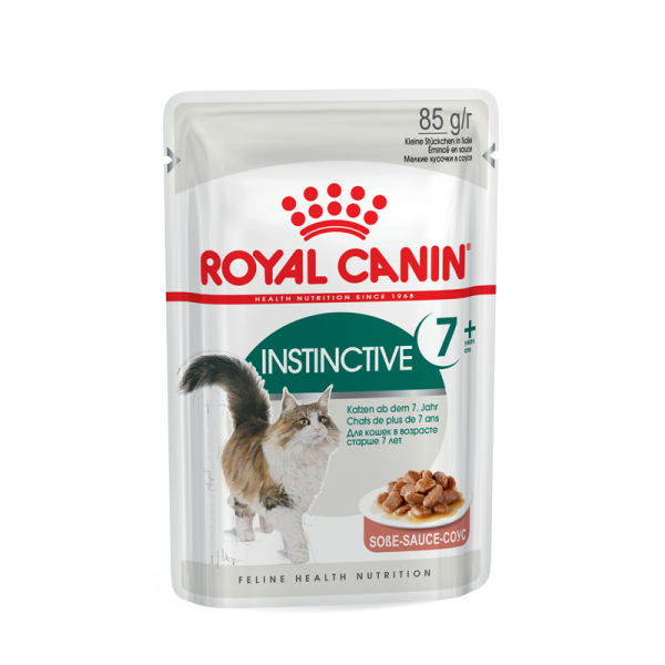 Royal Canin Feline Health Nutrition Instinctive in Soße 7+ 85 g Frischebeutel, Katzennassfutter in Soße für ältere Katzen