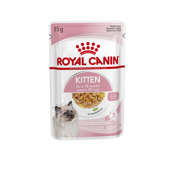 Royal Canin Feline Health Nutrition Kitten in Gelee 85 g Frischebeutel, ROYAL CANIN KITTEN Nassfutter in Gelee für Kätzchen