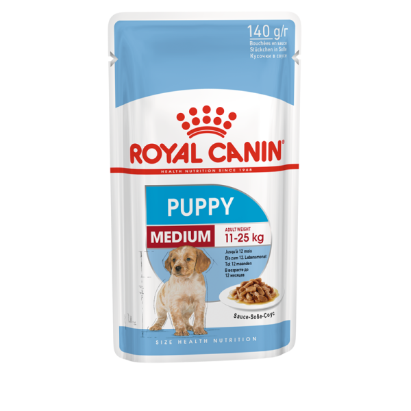 Royal Canin Size Health Nutrition Medium Puppy 140g, Welpenfutter nass für mittelgroße Hunde