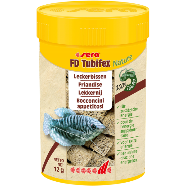 sera FD Tubifex Nature 100 ml / 12 g, Der proteinreiche Leckerbissen für zusätzliche Energie