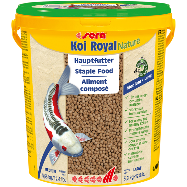 sera Koi Royal Nature Large 21 l / 5,65 kg, Hauptfutter ohne Farb- und Konservierungsstoffe für große Koi ab 25 cm.