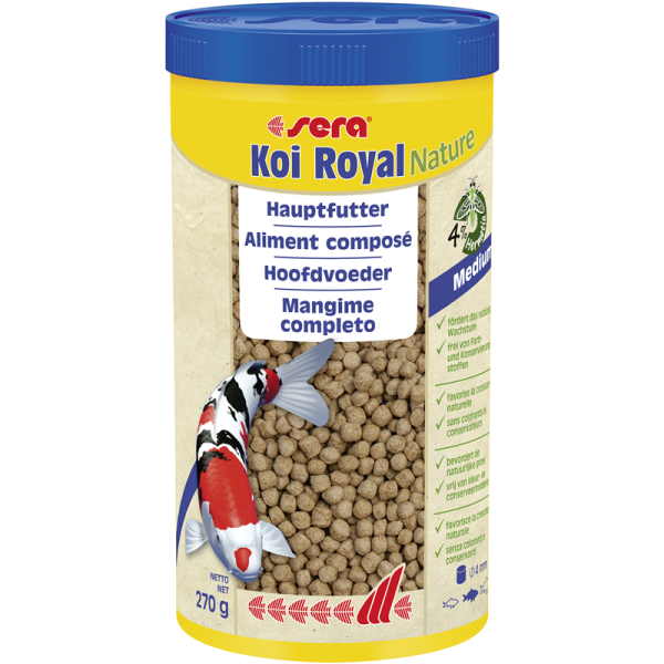 sera Koi Royal Nature Medium 1000 ml / 270 g, Hauptfutter ohne Farb- und Konservierungsstoffe für Koi zwischen 12 und 25 cm