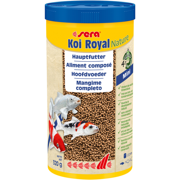 sera Koi Royal Nature Mini 1000 ml / 320 g, Hauptfutter ohne Farb- und Konservierungsstoffe für kleine Koi bis 12 cm