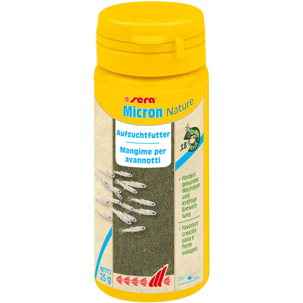 sera Micron Nature 50 ml / 25 g, Staubfeines Aufzuchtfutter mit Zoo- (18 % Krill) und Phytoplankton (51 % Spirulina)