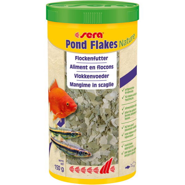 sera Pond Flakes Nature 1000 ml / 150 g, Hauptfutter ohne Farb- und Konservierungsstoffe für Goldfische, Bitterlinge und andere kleinere Teichfische