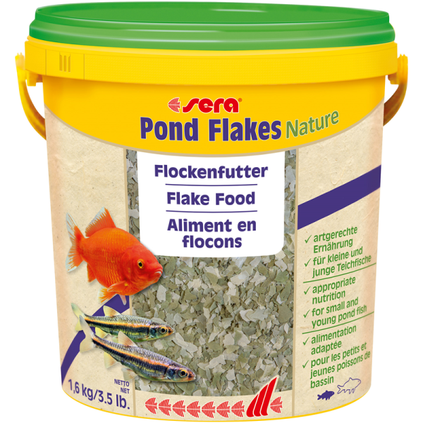sera Pond Flakes Nature 10 l / 1,6 kg, Hauptfutter ohne Farb- und Konservierungsstoffe für Goldfische, Bitterlinge und andere kleinere Teichfische