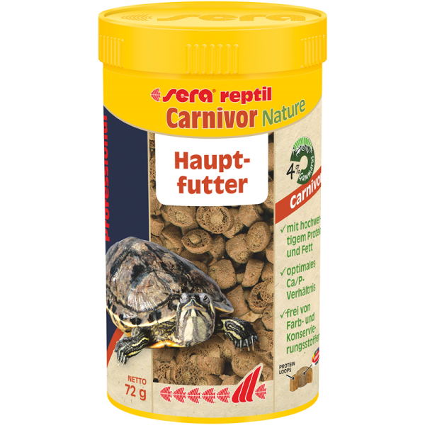 sera reptil Professional Carnivor Nature 250 ml / 72 g, Alleinfuttermittel für Wasserschildkröten und andere Fleisch fressende Reptilien