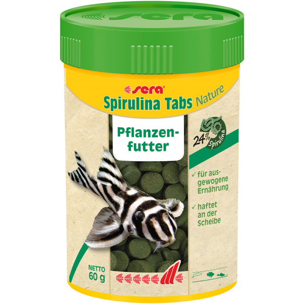 sera Spirulina Tabs Nature 100 ml / 60 g, Hafttabletten mit 24 % Spirulina für eine gesunde Verdauung und Vitalität