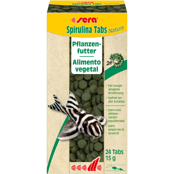 sera Spirulina Tabs Nature 24 Tabletten / 15 g, Hafttabletten mit 24 % Spirulina für eine gesunde Verdauung und Vitalität