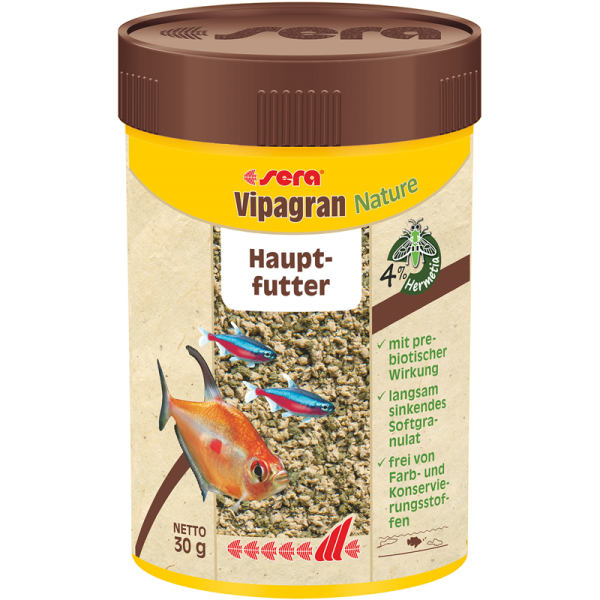 sera Vipagran Nature 100 ml / 30 g, Hauptfutter aus Softgranulat mit 4 % Insektenmehl