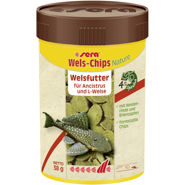 sera Wels-Chips Nature 100 ml / 38 g, Formstabile Chips für raspelnde Ancistrus und L-Welse