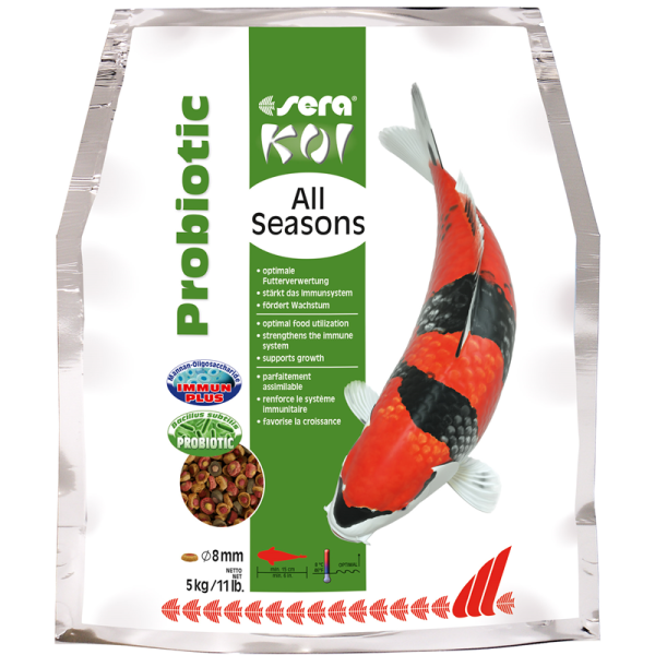 sera Koi All Seasons Probiotic 5 kg, Futter mit probiotisch aktiven Bacillus Subtilis-Bakterien für Koi größer 15 Zentimetern