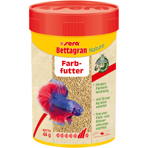 sera Bettagran Nature 100 ml / 44 g, Feingranulat mit 50 mg/kg Futter natürlichem Astaxanthin für Betta