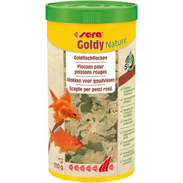 sera Goldy Nature 1000 ml / 210 g, Das natürliche Flockenfutter für kleinere Kaltwasserfische, ohne Farb- und Konservierungsstoffe