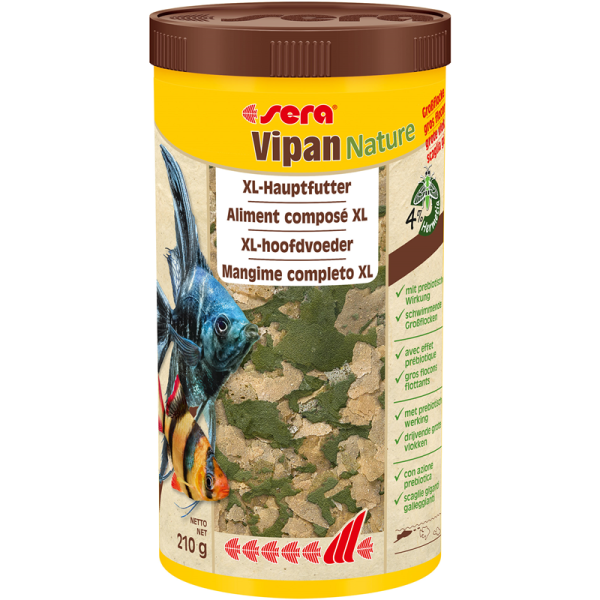 sera Vipan Nature 1000 ml / 210 g XL-Hauptfutter, Großflocken: Das natürliche Hauptfutter ohne Farb- und Konservierungsstoffe