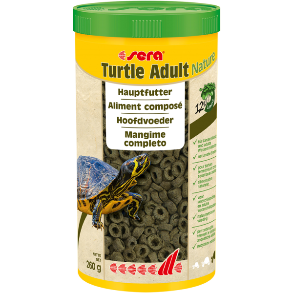 sera Turtle Adult Nature 1000 ml / 260 g, sera Turtle Adult Nature besteht zu 12 % aus nachhaltigen Wasserlinsen und ist frei von tierischen Proteinen sowie Fetten