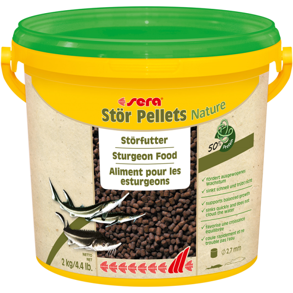 sera Stör Pellets Nature 3800 ml / 2 kg, Hauptfutter ohne Farb- und Konservierungsstoffe für kleinere Störe bis ca. 40 cm.