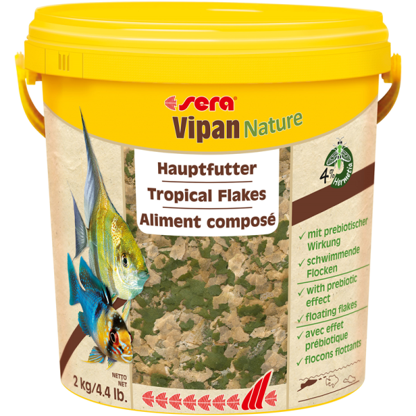 sera Vipan Nature Großflocken 10 l / 2 kg, Das natürliche Hauptfutter ohne Farb- und Konservierungsstoffe